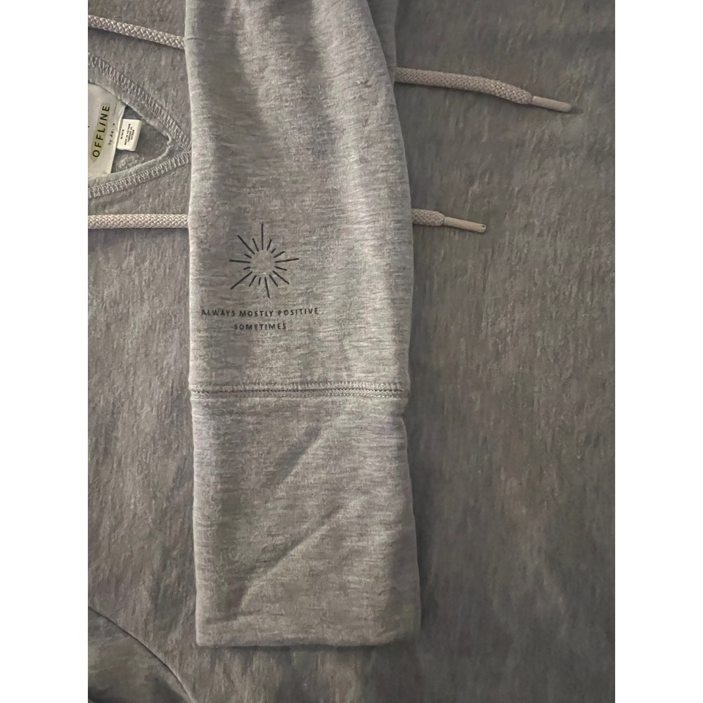 Offline by Aerie Gray Graphic Sleeve Thumbhole Hoodie Sweatshirt Medium (1088) - Picture 7 of 11